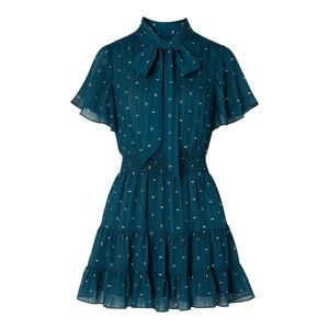 MISA Los Angeles Sloane Teal Metallic Smocked Mini Dress XL NWT